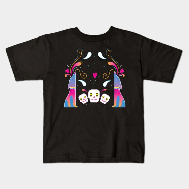 Mexican xolos and candy skulls Kids T-Shirt by Gabriela